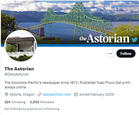The Astorian twitter profile screenshot