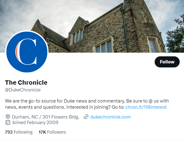 The Chronicle twitter profile screenshot