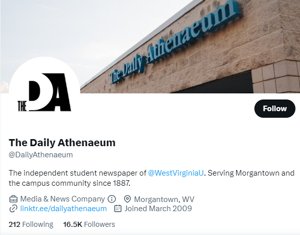 The Daily Athenaeum twitter profile screenshot