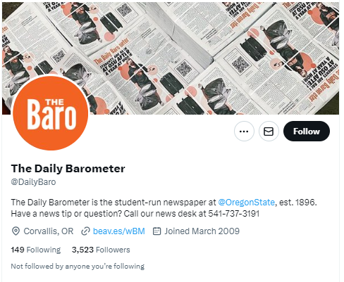 The Daily Barometer twitter profile screenshot