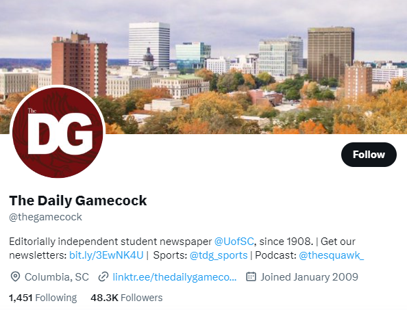 The Daily Gamecock twitter profile screenshot