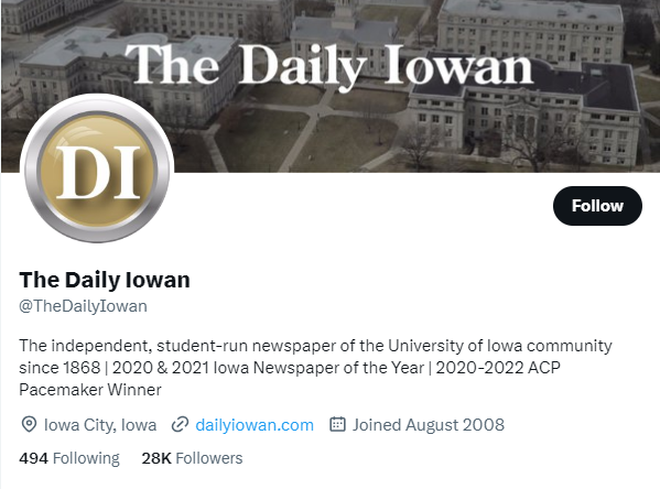 The Daily Iowan twitter profile screenshot