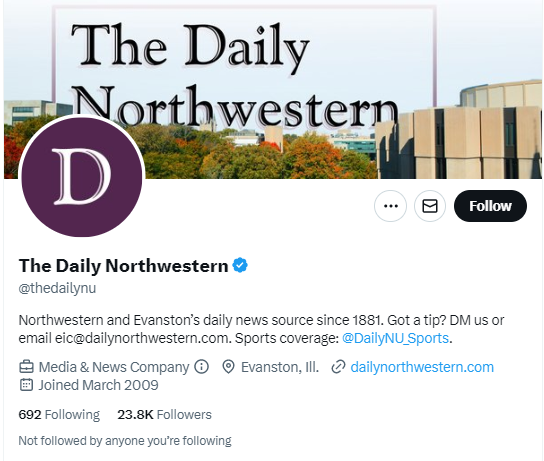 The Daily Northwestern twitter profile screenshot