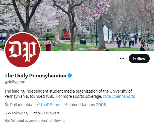 The Daily Pennsylvanian twitter profile sceenshot