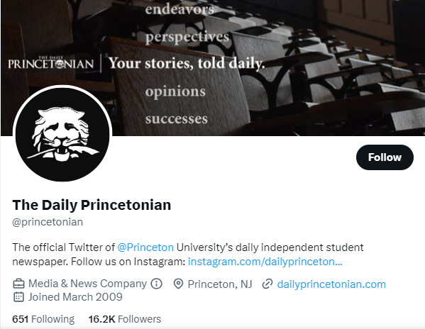 The Daily Princetonian twitter profile screenshot