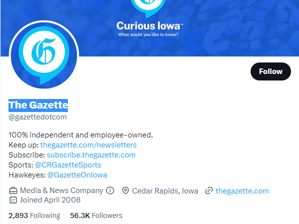 The Gazette twitter profile screenshot
