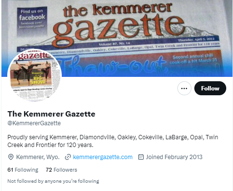 The Kemmerer Gazette twitter profile screenshot