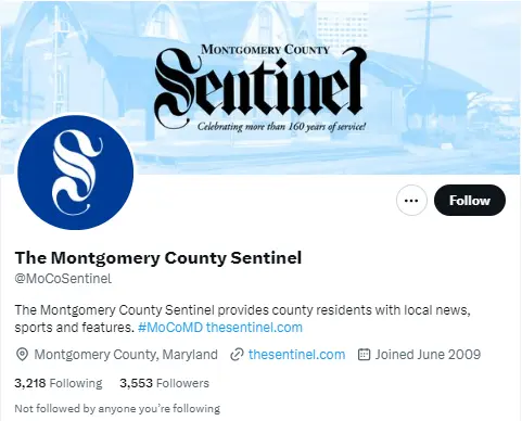 The Montgomery County Sentinel twitter profile screenshot