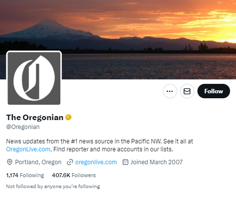 The Oregonian twitter profile screenshot