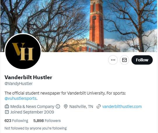 Vanderbilt Hustler twitter profile screenshot