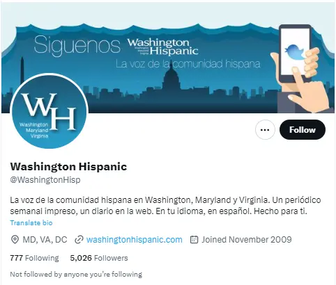 Washington Hispanic twitter profile screenshot