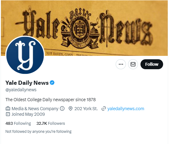 Yale Daily News twitter profile screenshot